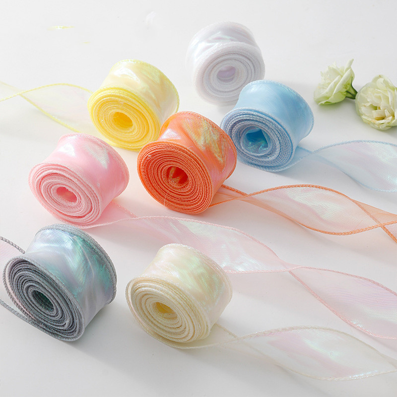 New Iridescent Fishtail Yarn Ribbons Wave Edge Silk Lace Ribbon Bouquet ...