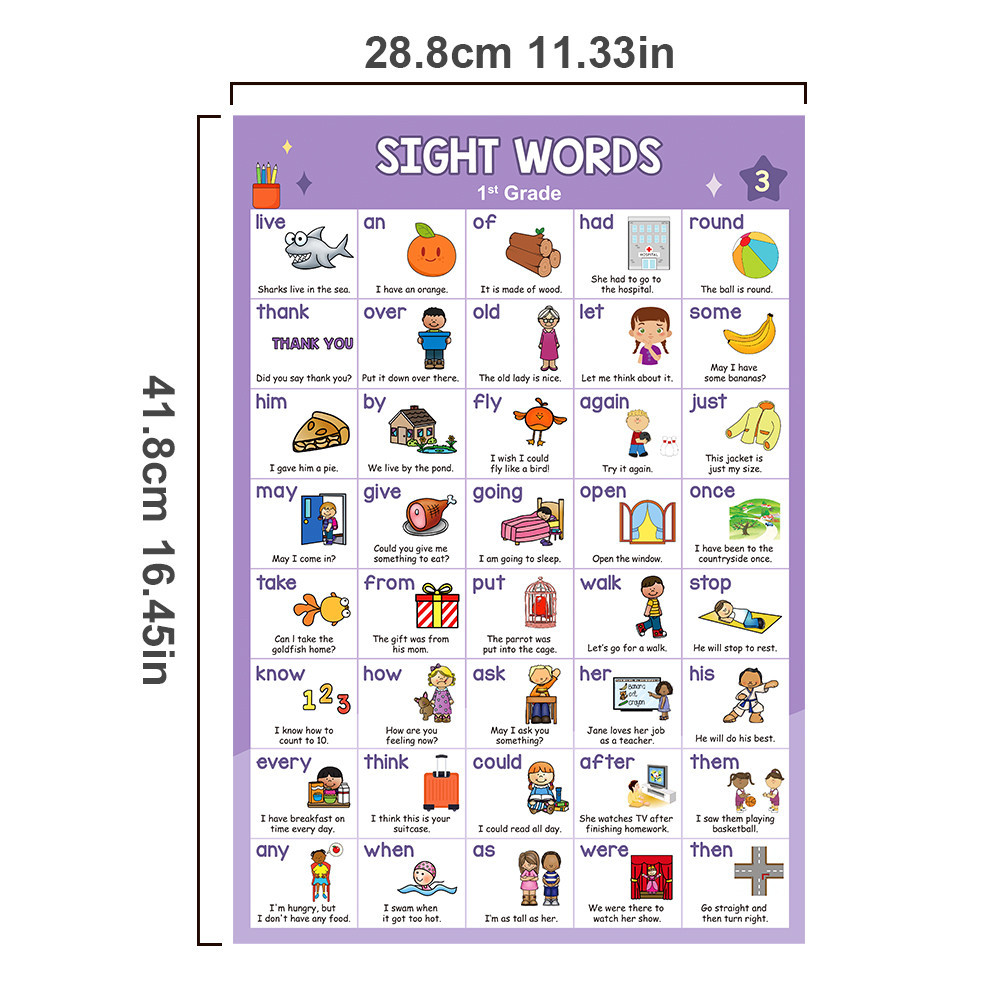 6 pcs Educational Posters Sight Words and Word Families A3 Posters ...