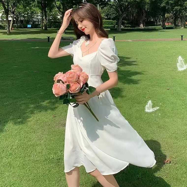 Ang kasal sibil tag-init na korean gaya ng puting mahaba erfly cal puff ...