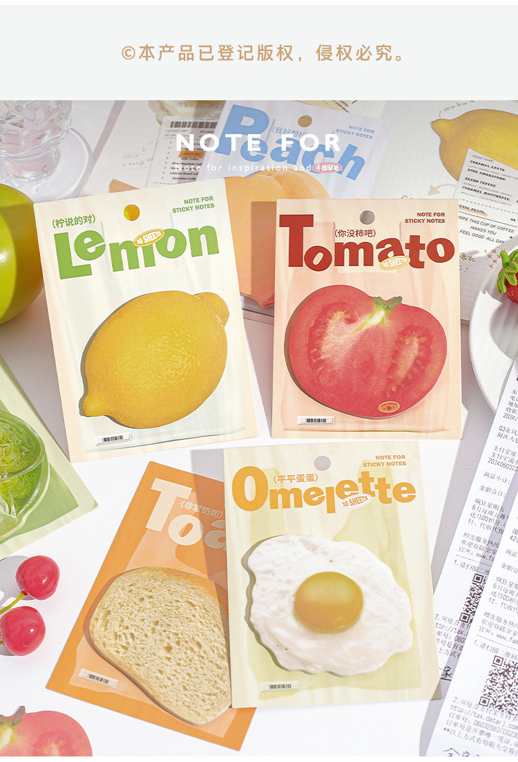 30 Sheets/pack Fruit Sticky Notes Adhesive Cute Fruit Bread Vegetable ...