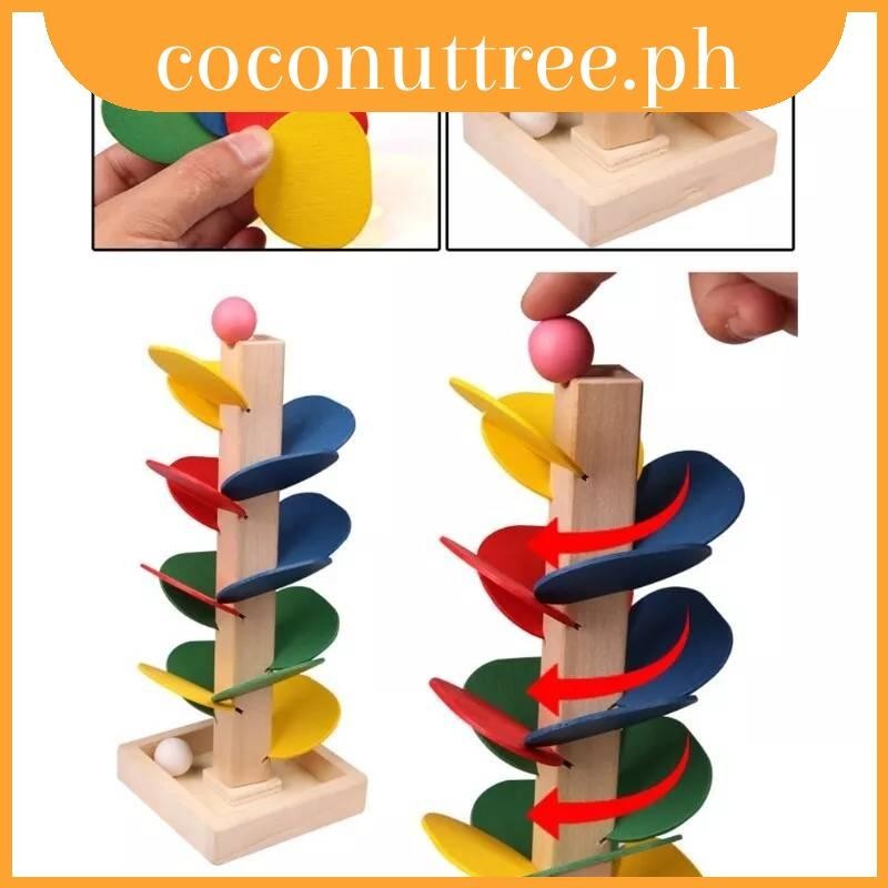 Leaf Wooden Engaging Tower Ball Drop Game For Kids Interactive