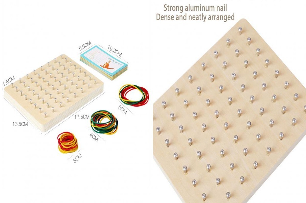 Lingoer| Children Geoboard Game Geoboard Game with Pattern Cards Wooden ...