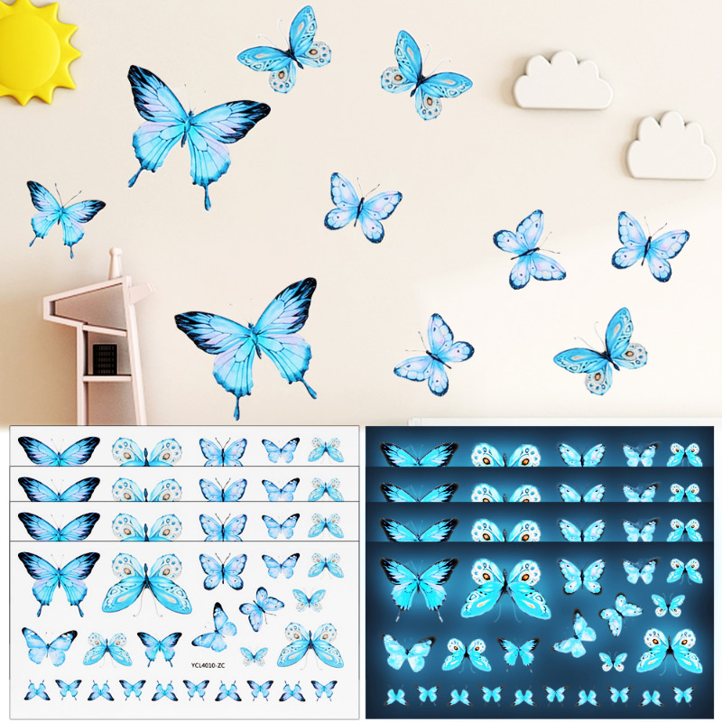 Luminous Blue Butterfly Wall Sticker - Fluorescent Butterfly Decor ...
