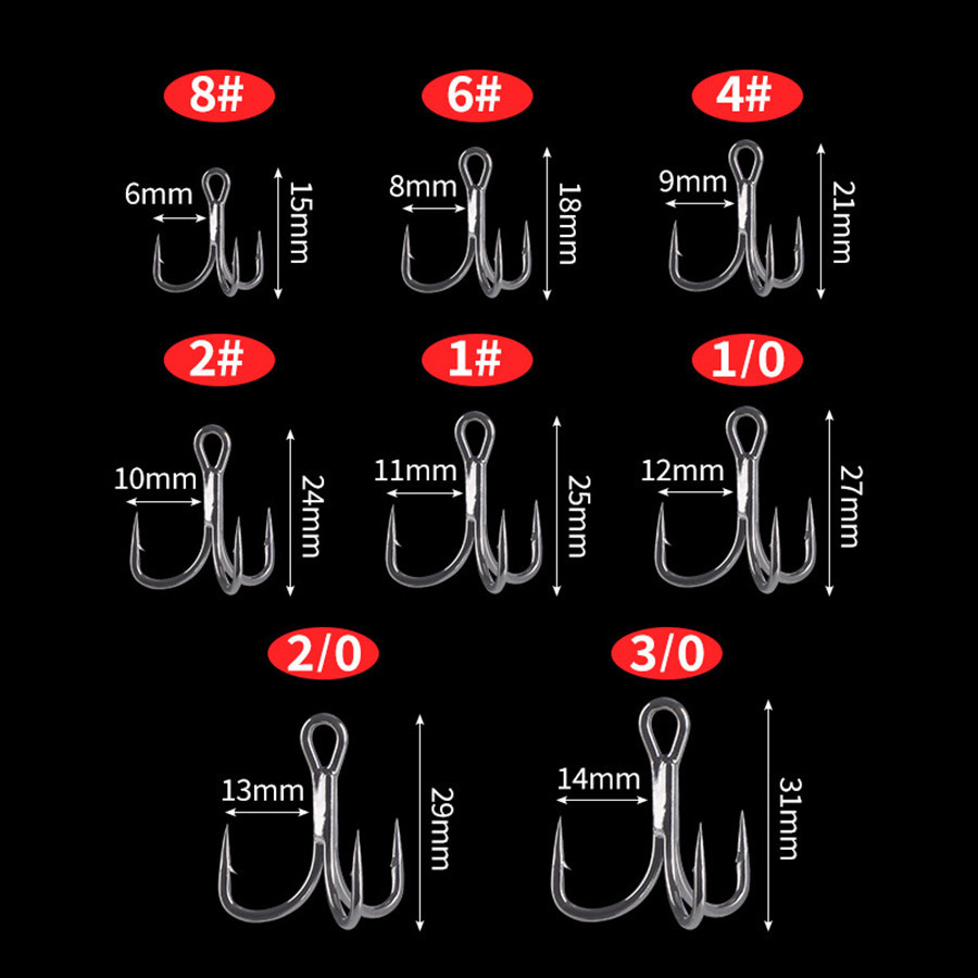 6X Fishing Treble Hook 10Pcs Triple Fishing Hook for Big Game Fishing 8 ...