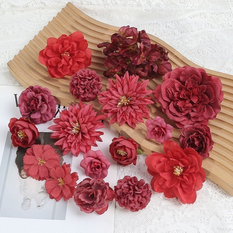 17PCS Artificial Silk Flower Head Set DIY Cake/Wedding/Party/Wall Decor ...
