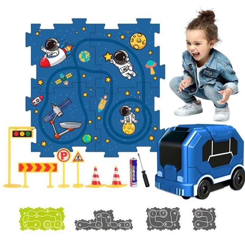Car Puzzle Racer Track Set DIY Puzzle Electric Toys Children's Rail Car ...