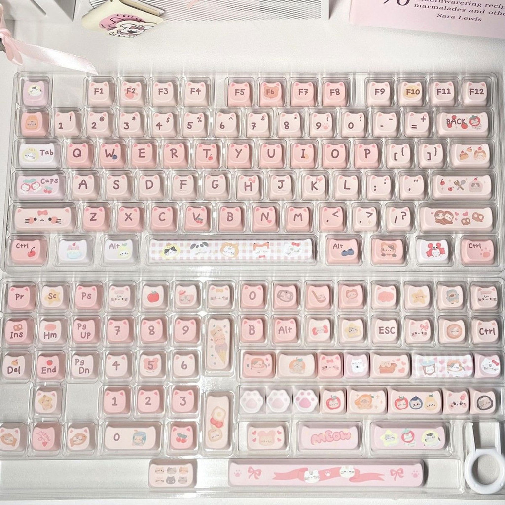 Cute Cat Shape Keycaps PBT Sublimation MOA Height 144 Keys Art Font ...