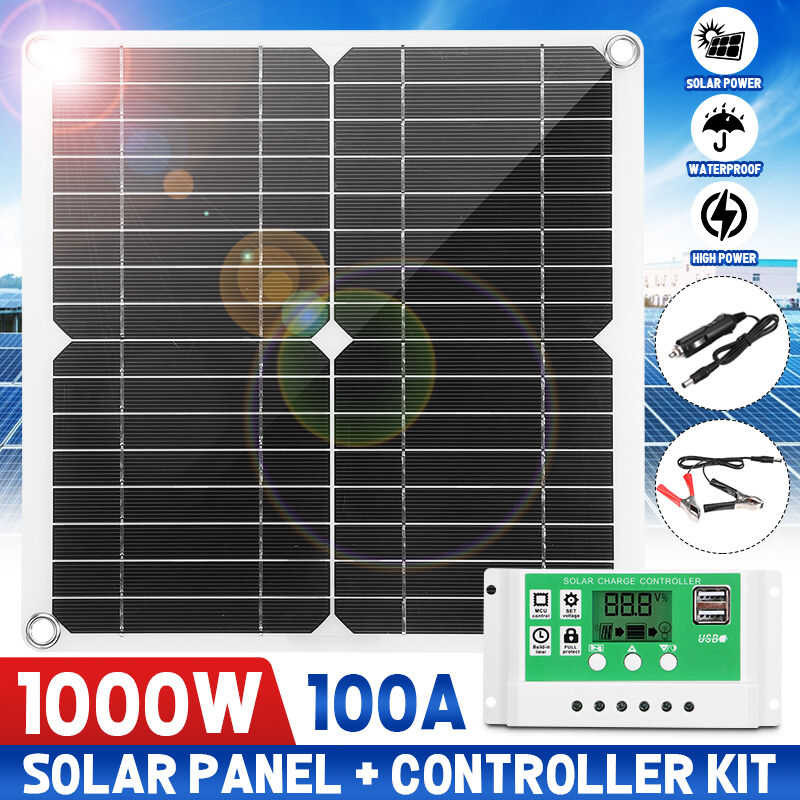 Solar 1000W Panel Kit USB 30/60/100A Controller Solar Cell With 10-In-1 ...