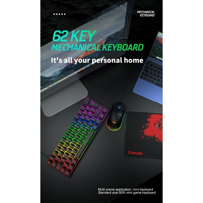 Jxct60 Wired 2m Waterproof 62 Keys 18 Types Backlit Game Mechanical ...