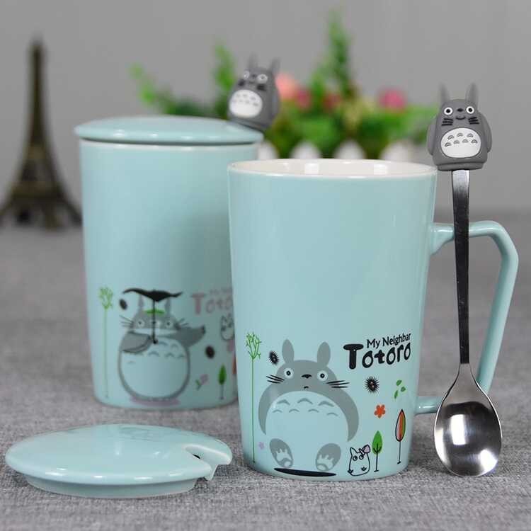 Cute Totoro Glass Office Ceramic Creative with Lid Spoon Mug CouPLE's ...