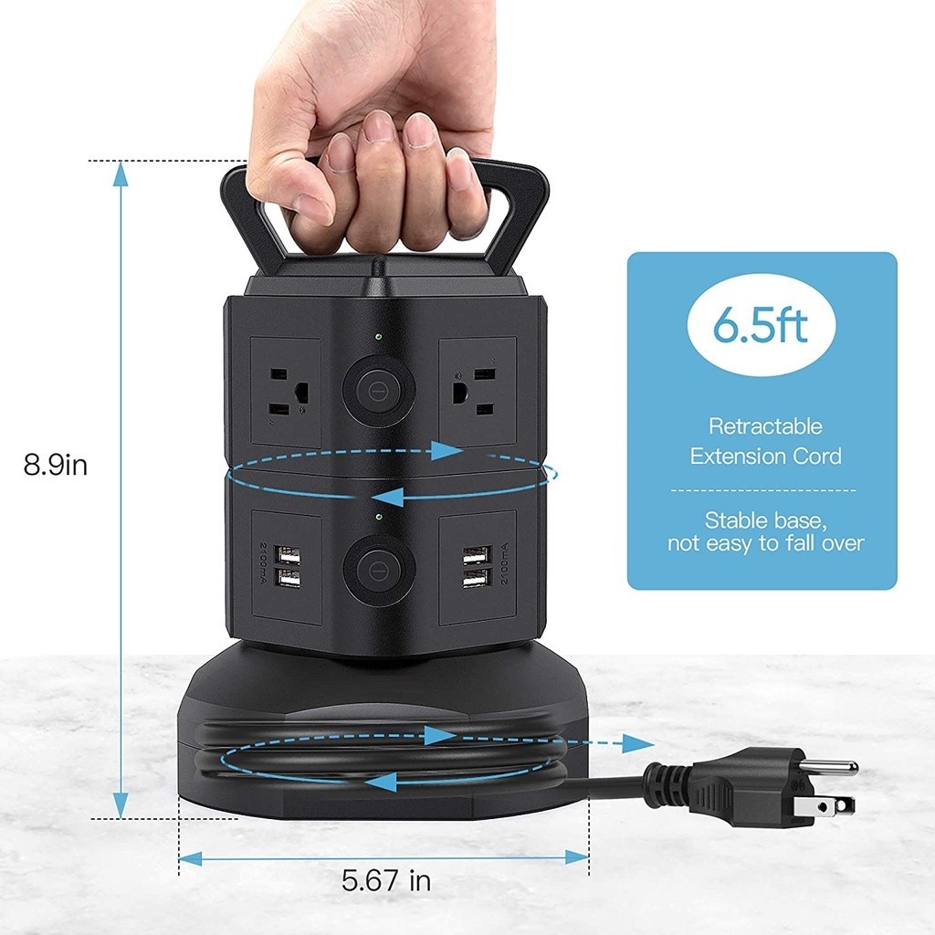 TESSAN Tower Vertical Power Extension Socket Multi Plug with USB C ...