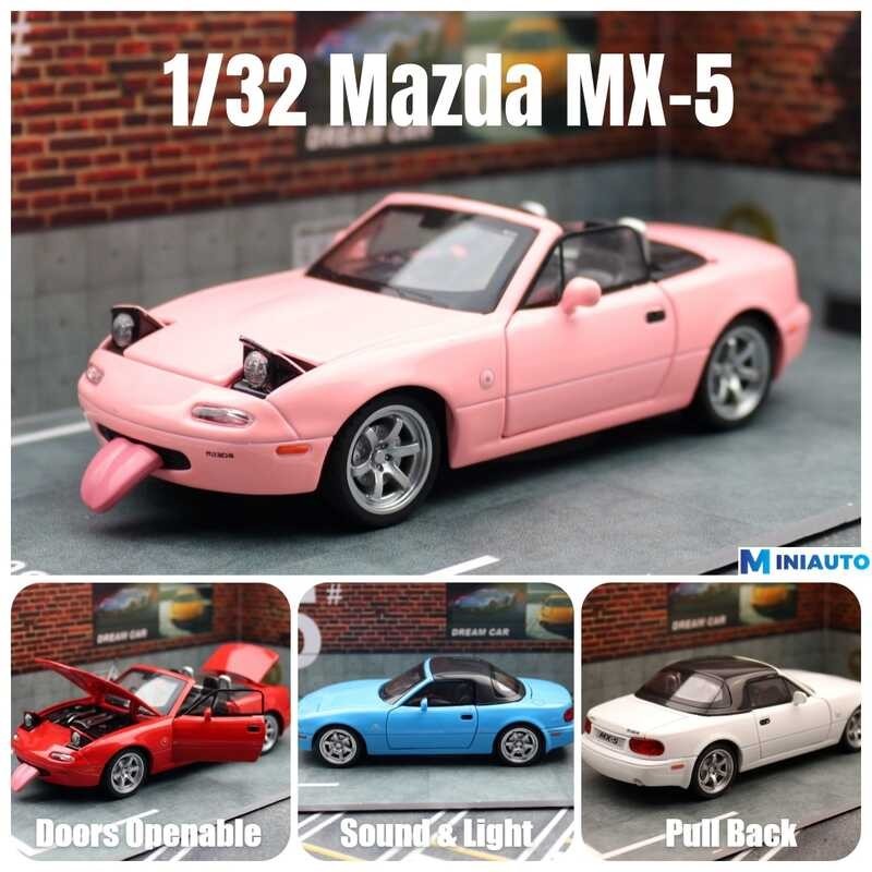 thumbnail image 2 of CHUNYAN 1/32 Mazda Miata MX-5 Alloy Model Car, Toy Car With Pullback, Removable Top, Blinking Lights, Toy Car With Sound And Bright Lights, Collectible Grade Gift For Kids (Red 2 of 11