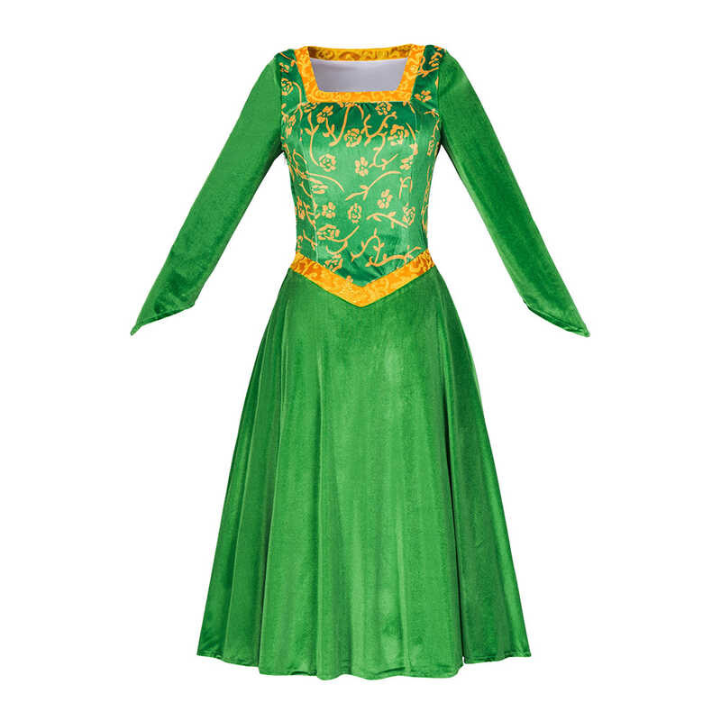 Monster Shrek Fiona cosplay costume, Princess Fiona green long dress — free download