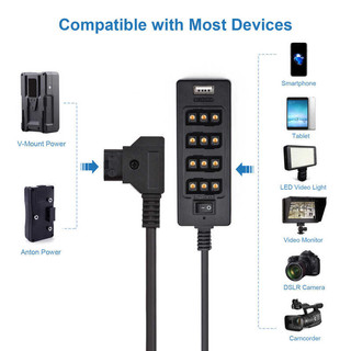 Male D-Tap B Type Power Tap To 4-Port Female D-Tap P-Tap Hub Adapter For Photography Power