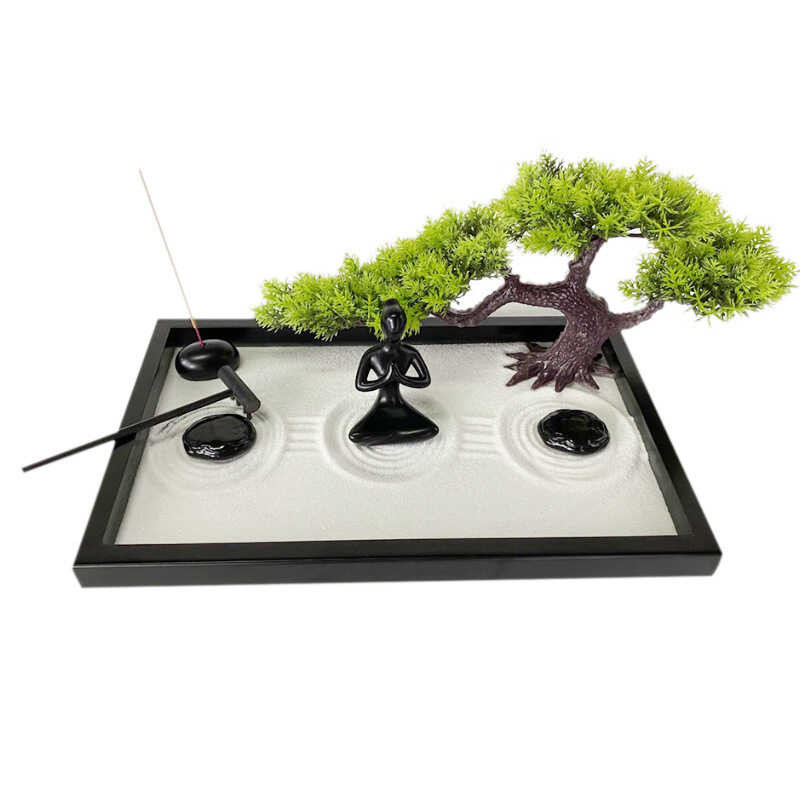 For Desk Zen Sand Kit Artificial Bonsai Tree Rakes & Yoga Statue