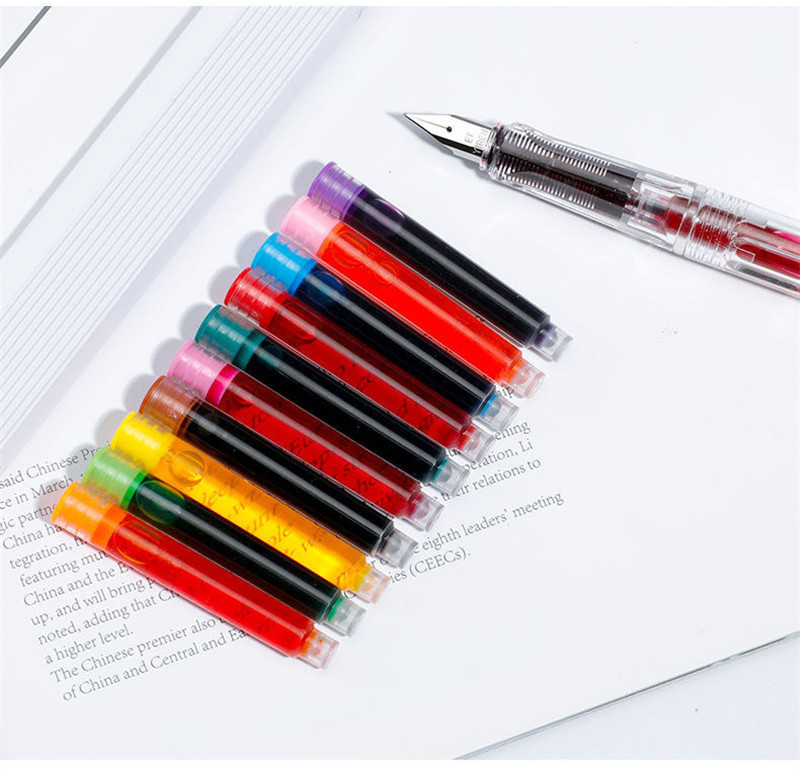 1 Fountain Pen +10 Refill Set 10 Color 0.5mm EF Nib Transparent ...