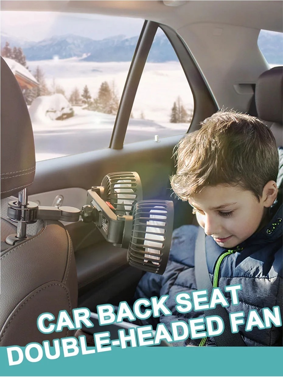 Car Rear Fan 360 Degrees USB Double-headed Fans 3 Speeds Wind Cars Back ...