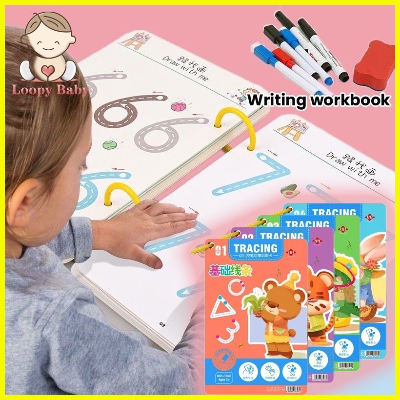 ☸ Kid Tracing Book Training Coloring Book Erasable Writing Materials ...