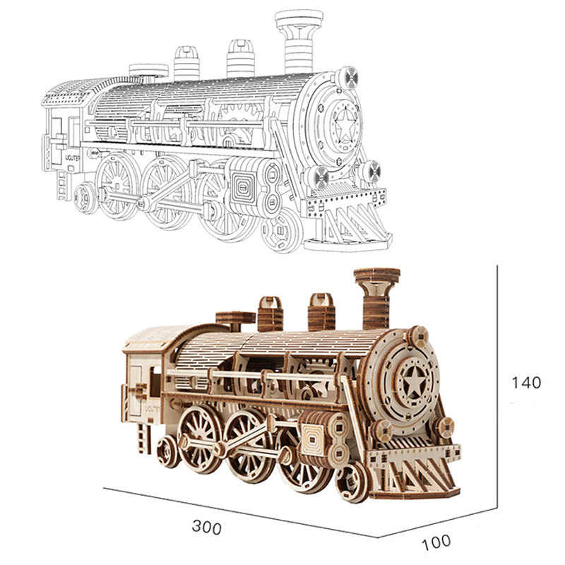 3D Wooden Puzzles For Adult DIY Model Block Kits Movable Steam Train ...