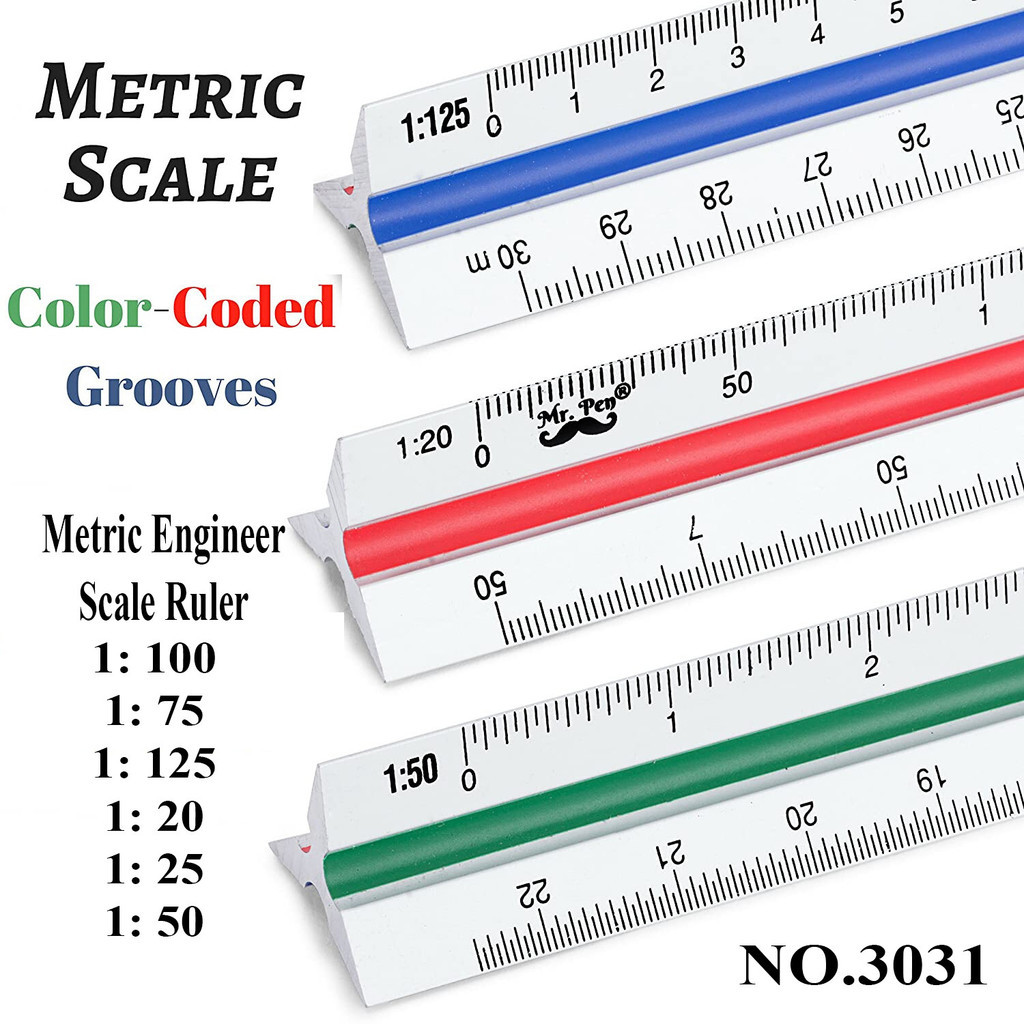 3 Sides Triangular Metric Scale Ruler 1:100/200/250/300/400/500 ...