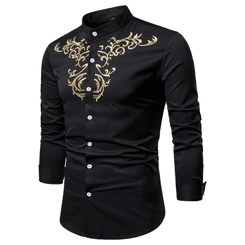 Design Kurta Lelaki Viral Slant Button Embroidery Men Shirt Long Sleeve ...