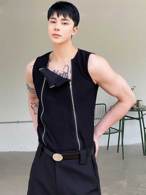 2024 ♥ Damit Summer Double Zipper Design Solid Color Vests Personality ...