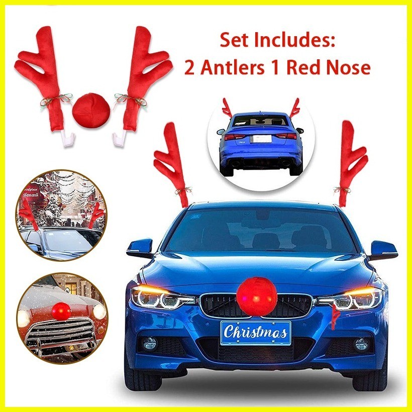 ☪ Christmas Reindeer Antlers Car Decoration Xmas Auto Decoration 42CM