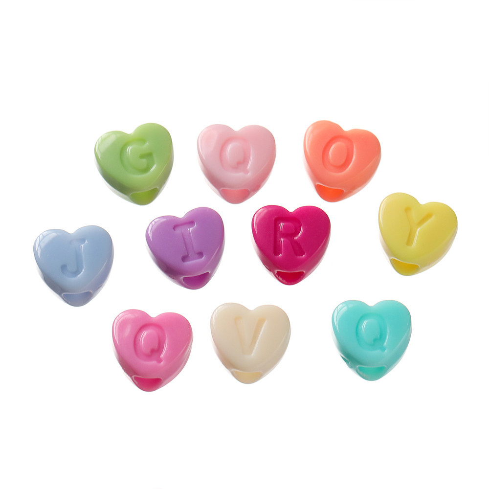 St Kunkka Pcs Mixed Color Acrylic Solid Color Heart Letter Beads Flat Heart Shaped Letter