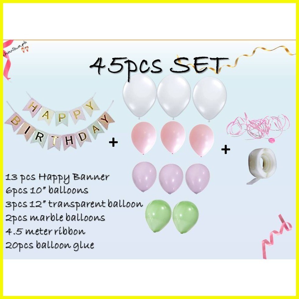 ️45 pcs Birthday Banners (20x16cm Banner + latex + transparent + marble ...