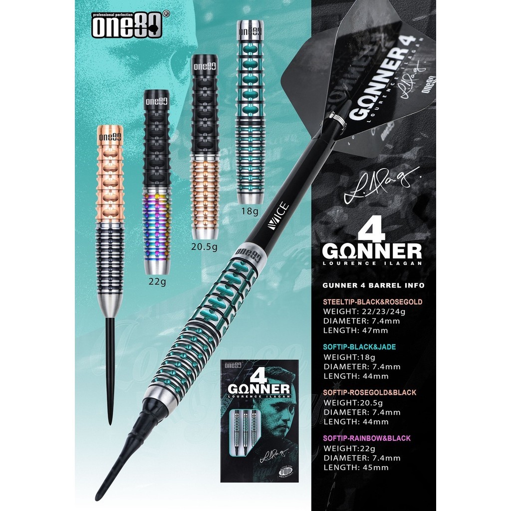 ONE80 GUNNER 4 (Lourence Ilagan model) - ONE80 Soft Darts Tungsten