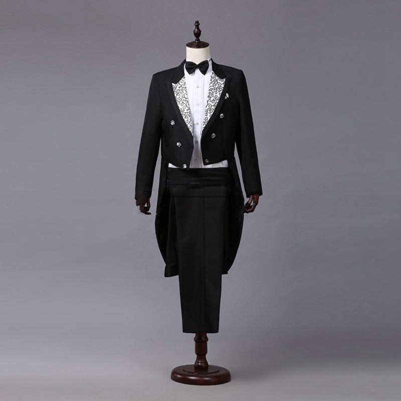 Men's Tailcoat Jacquard Lapel Tail Coat Stage Singer Cosplay Costume ...
