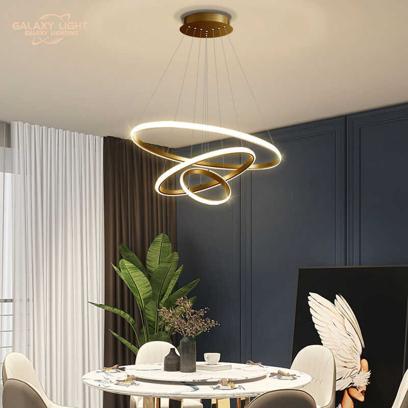 Lights Modern Design Led Chandelier Light Gold / Black Three Circles ...