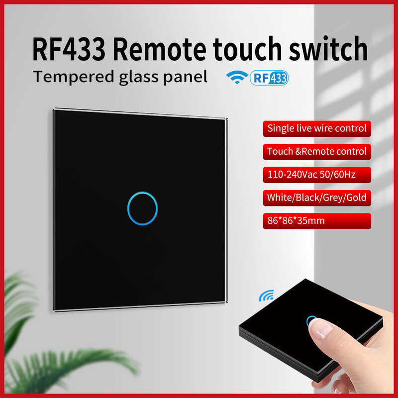 433 Ubaro Eu Rf Wireless Remote Switch Tempered Glass Panel Wall Touch 