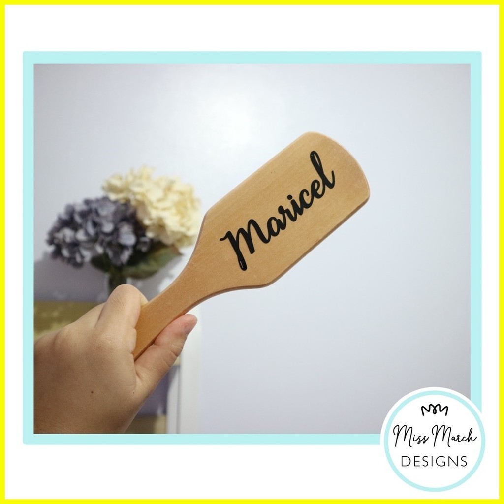 ⊕ 1 PC WOODEN HAIR BRUSH PADDLE PERSONALIZED / DECAL STICKER | Shopee ...