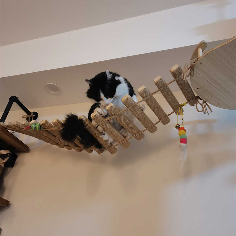 Cat Bridge Climbing Frame Cat Pine Sisal Scratch Column Kitty Toys Scratch Board Home Use Climbing