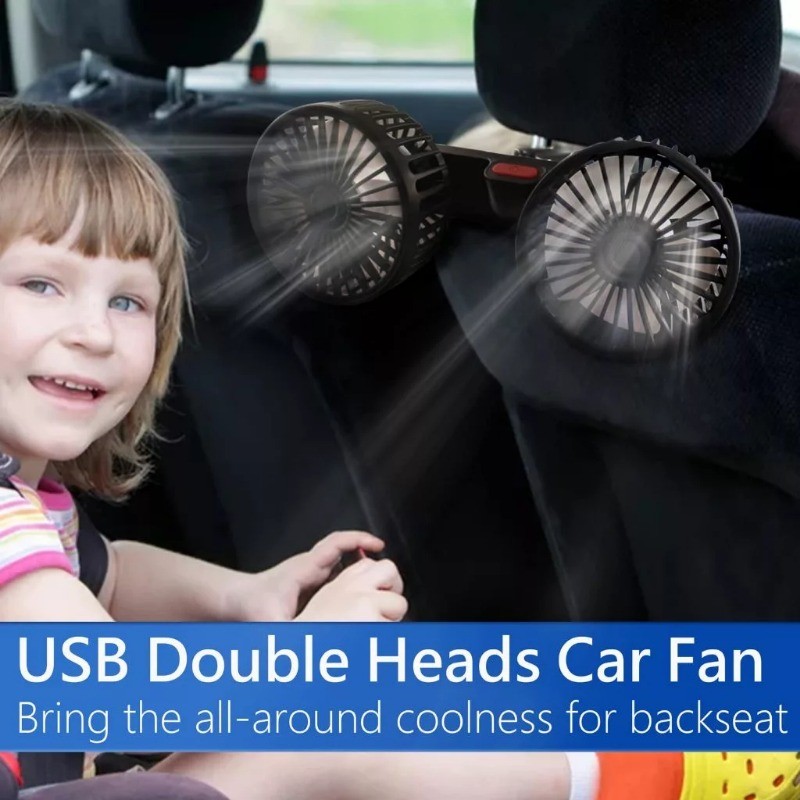 Car rear fan 360 degree USB double head fan 3 speed car rear seat fan ...