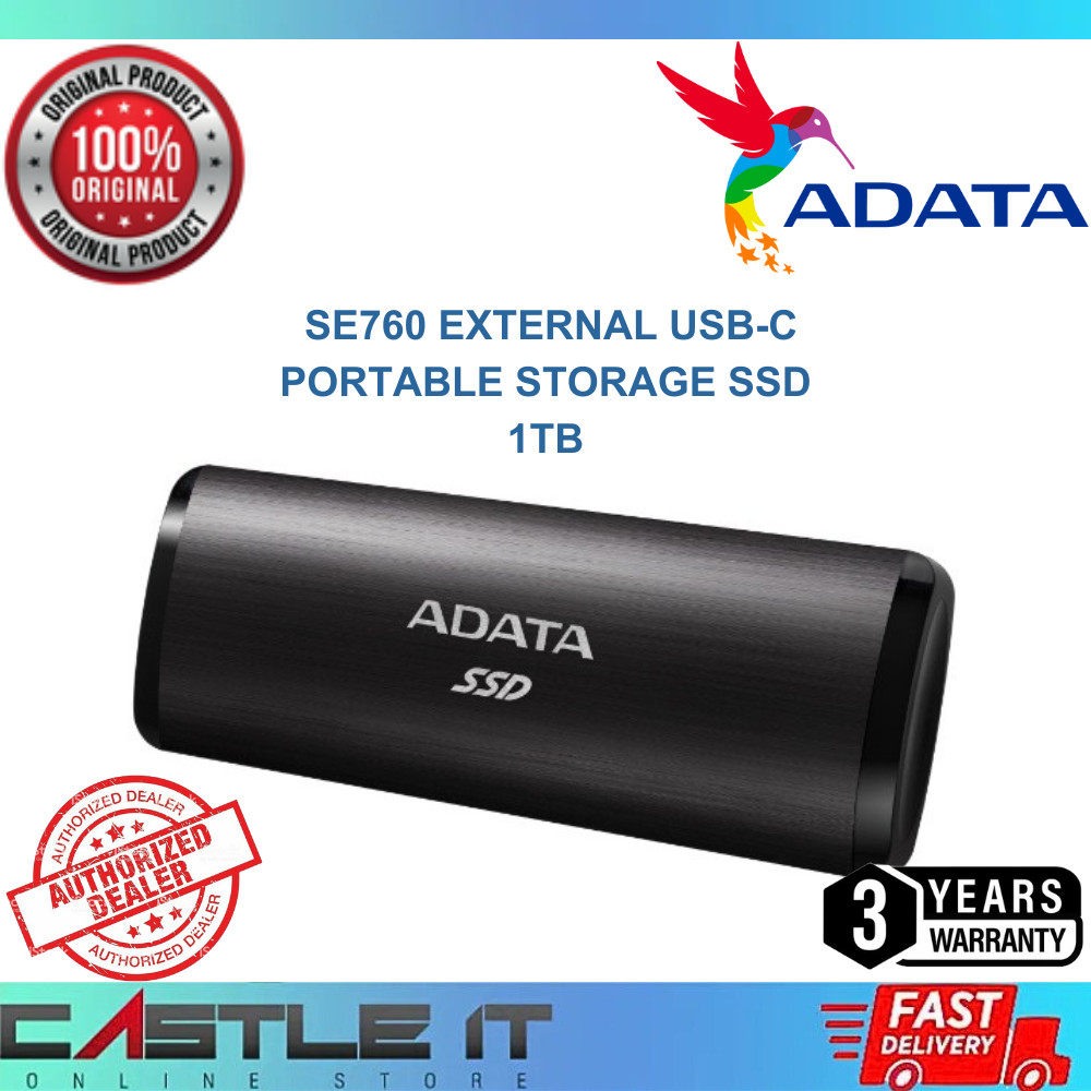 Adata SE760 1TB External USB-C Type-C Portable Storage SSD Solid State ...