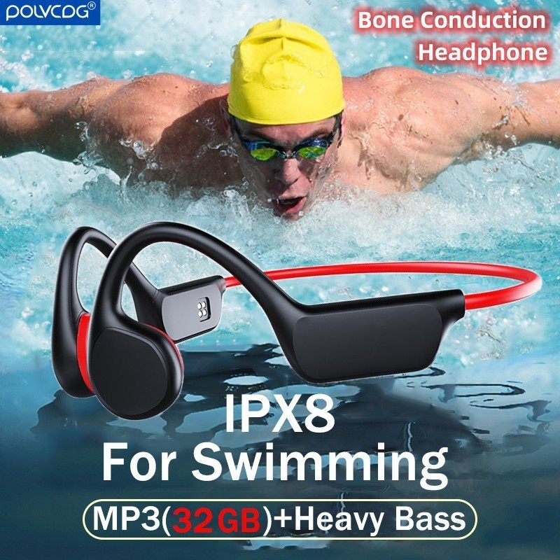 Swimming Headphones Polvcdg X7 32G IPX8 Waterproof Bone Conduction Headsets Swimming Earbuds Fitne
