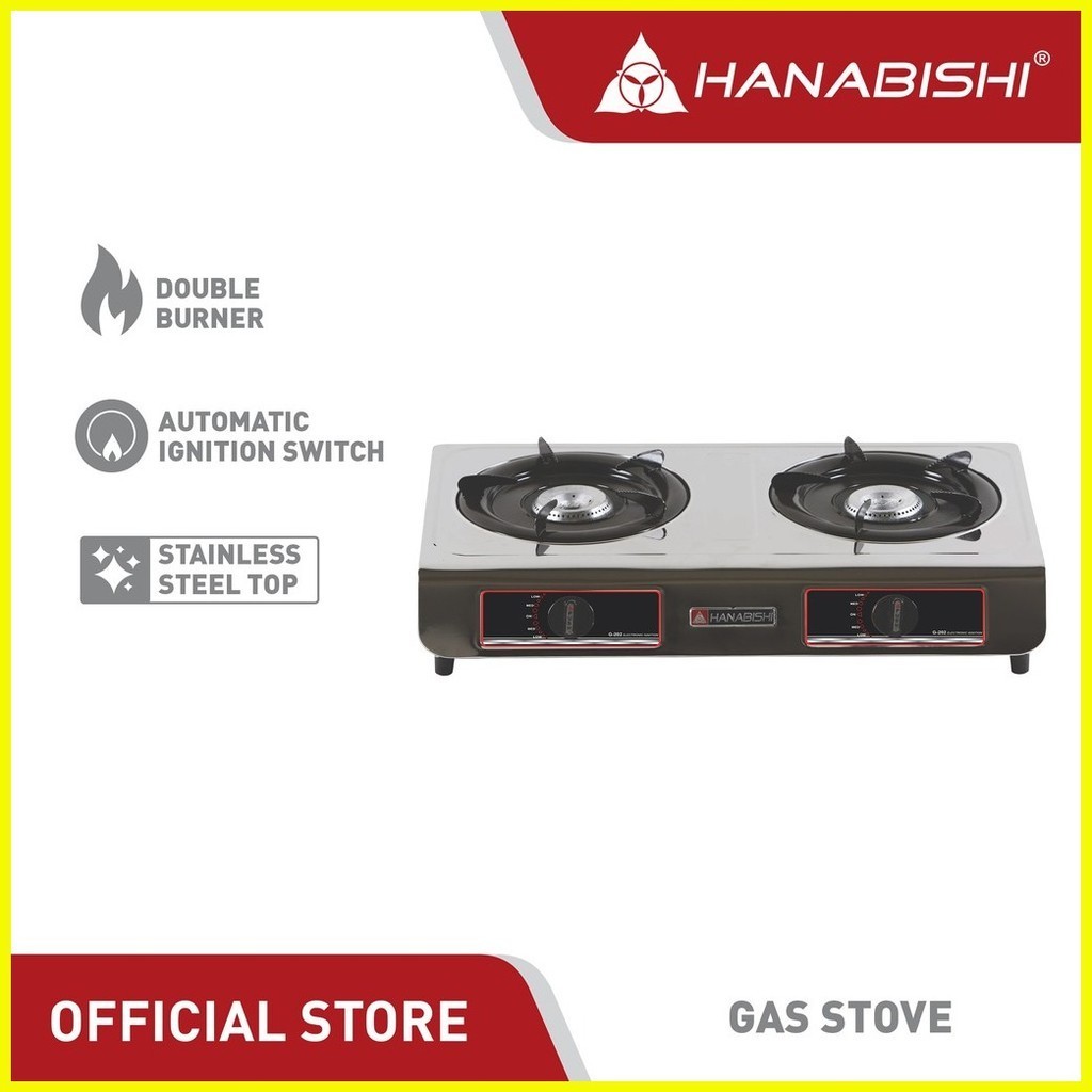 Hanabishi Double Burner Gas Stove G202 Stainless Top, Single Jet system ...