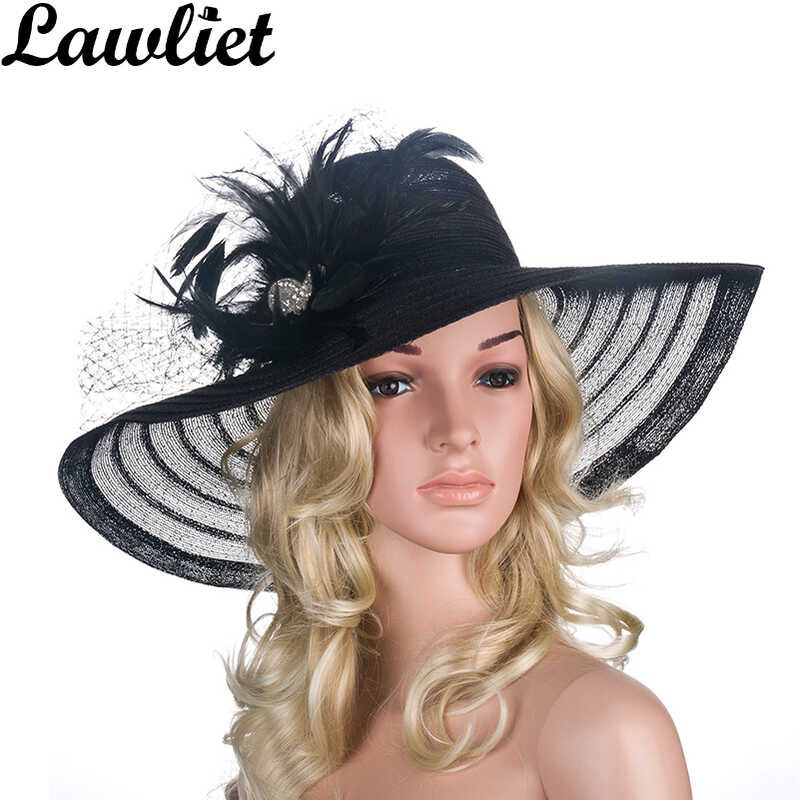 Lawliet Kababaihan 유 Dress Iglesia Kasal Kentucky Derby Wide Brim