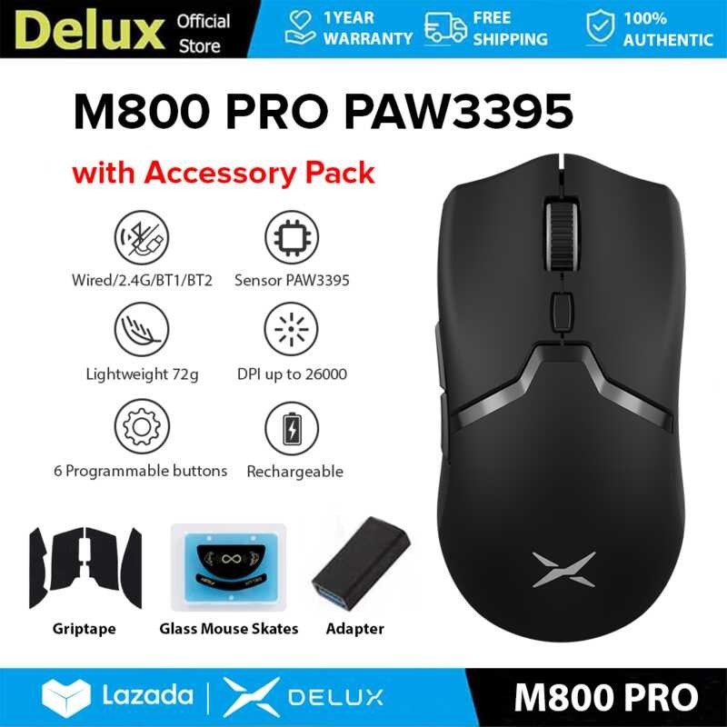 M800 PRO Delux Paw3395 Bluetooth Gaming Mouse With Accessory Pack Wired ...