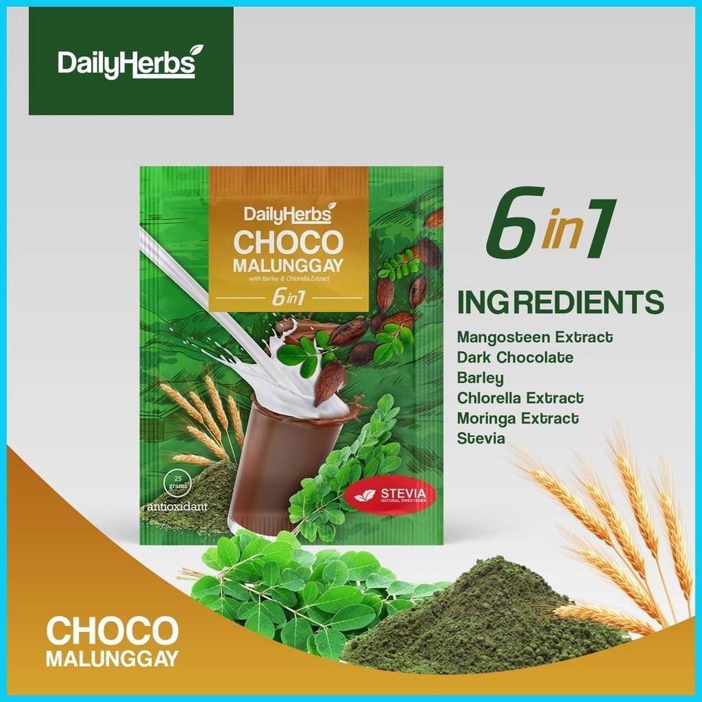 ۞ ☋ Daily Herbs Choco Malunggay with Barley & Chlorella Extract 6 in 1