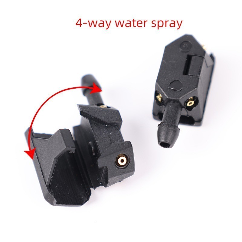 Universal 2-Hole Adjustable Windshield Washer Nozzle – Front Wiper Water Spray Jet – Black Plastic (Pair)