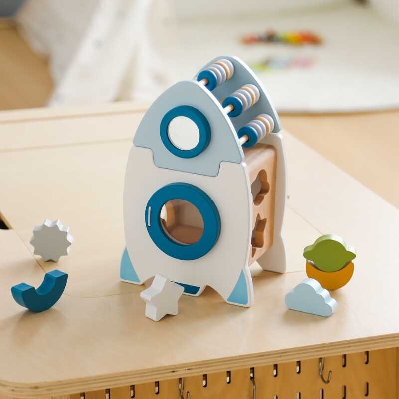 Children Montessori Toys Wooden Rocket 5-In-1 Stacking Set Toys Baby ...