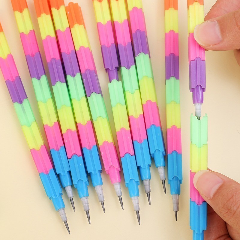 12Pcs/Set Changeable Deformation Plastic Building Pencils - Rainbow ...