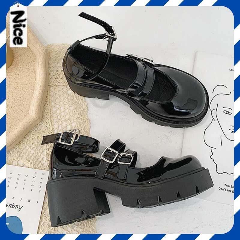 FS Jk Women Student Korean Lolita High-Heel Black Straight Buckle Mary ...