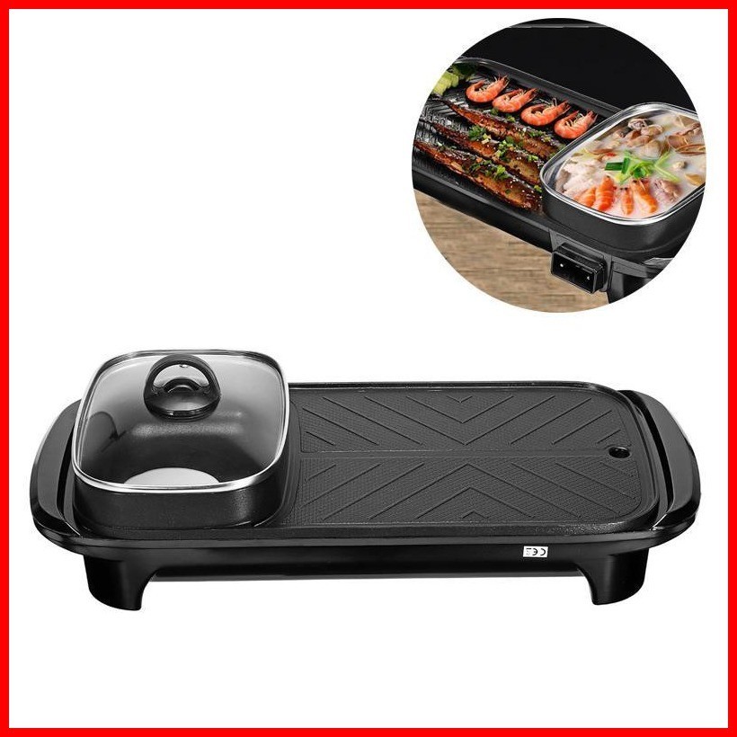 CM Korean Samgyupsal Grill 2 in 1 Electric Barbeque Grill Pan with Hotpot Cooking Machine