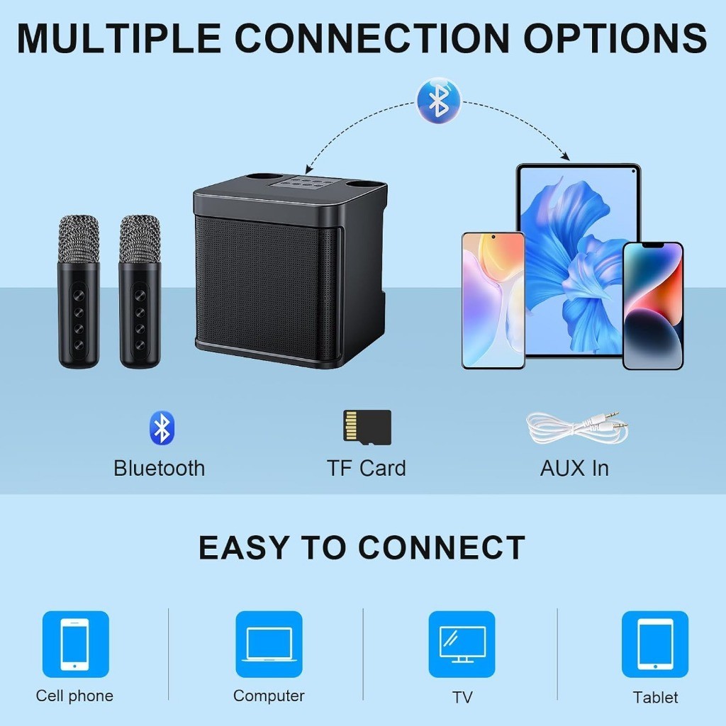 Bluetooth Speaker with Mic Wireless Bluetooth Dual Microphone Karaoke ...