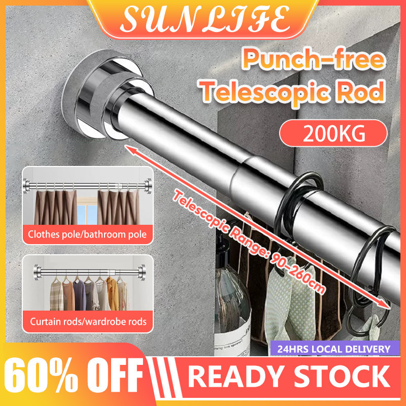 Sunlife 90260cm Stainless Steel Telescopic Rod Punchfree Adjustable Curtain Rod Drying Rack
