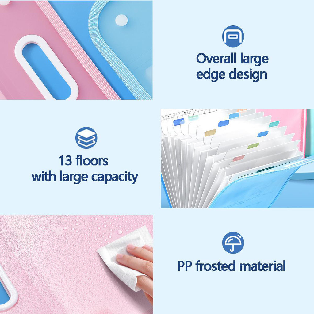A4 Portable Vertical 13 Grids Organ Bag Thickened PP Translucent Folder ...